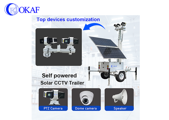 Système de surveillance mobile à énergie solaire hors réseau, mât télescopique de 12 m, remorque de sécurité CCTV solaire pour chantier de construction
