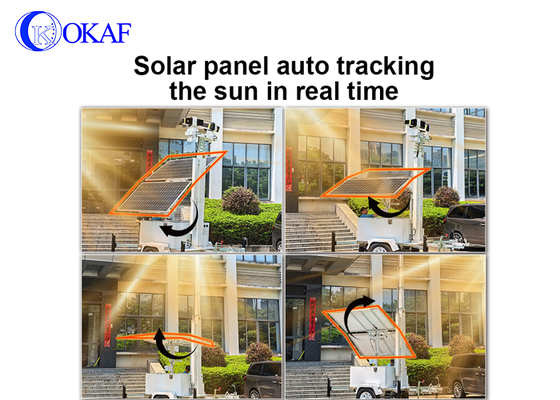 Système de surveillance mobile à énergie solaire hors réseau, mât télescopique de 12 m, remorque de sécurité CCTV solaire pour chantier de construction