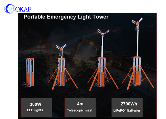 Tour d'éclairage de secours Portable tout-en-un, alimentée par batterie, tour d'éclairage télescopique pour la Construction et le sauvetage en cas d'incendie
