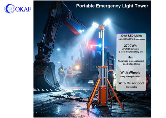 Tour d'éclairage de secours Portable tout-en-un, alimentée par batterie, tour d'éclairage télescopique pour la Construction et le sauvetage en cas d'incendie
