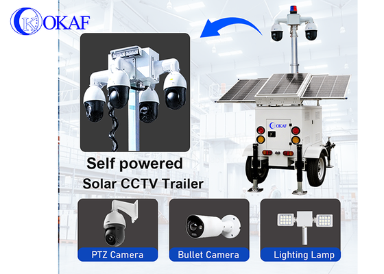 Off-grid Monitoring 24/7 Security Solar System 3x200W CCTV Tower 4G SIM Card Camera 6m Telescopic Mast Trailer