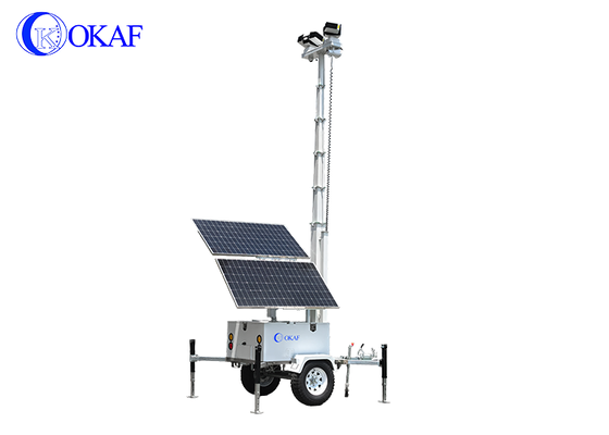 Système de surveillance mobile à énergie solaire hors réseau, mât télescopique de 12 m, remorque de sécurité CCTV solaire pour chantier de construction